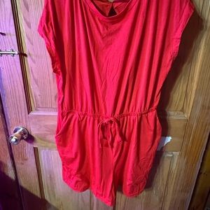 SHEIN Red Short-Sleeve Drawstring Romper